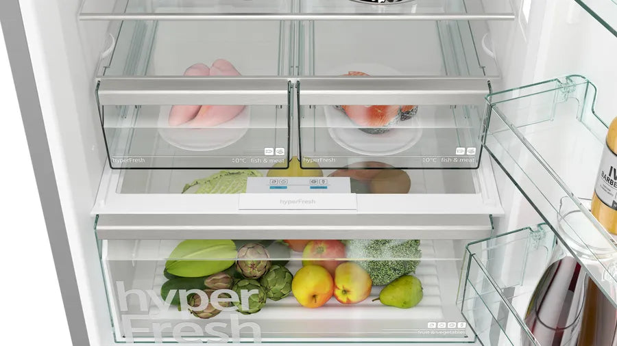 iQ300 free-standing fridge-freezer with freezer at bottom 193 x 70 cm Brushed black steel antiFingerprint, Total noFrost
