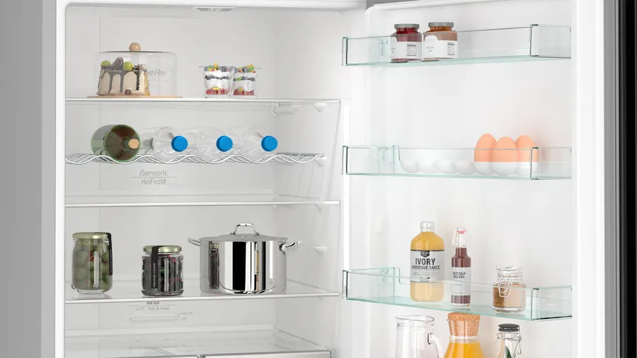 iQ300 free-standing fridge-freezer with freezer at bottom 193 x 70 cm Brushed black steel antiFingerprint, Total noFrost