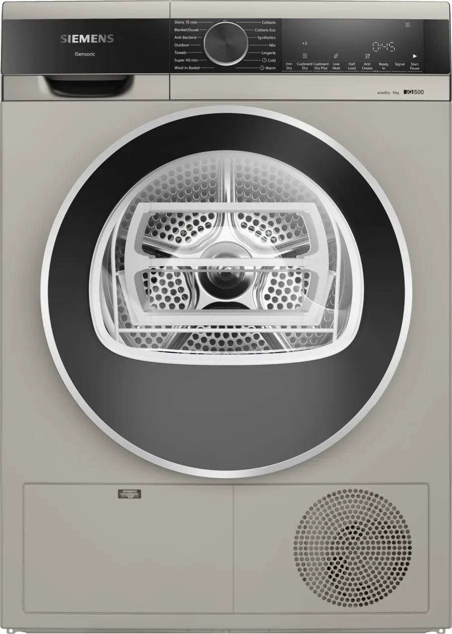 iQ500 condenser tumble dryer 9 kg Silver inox