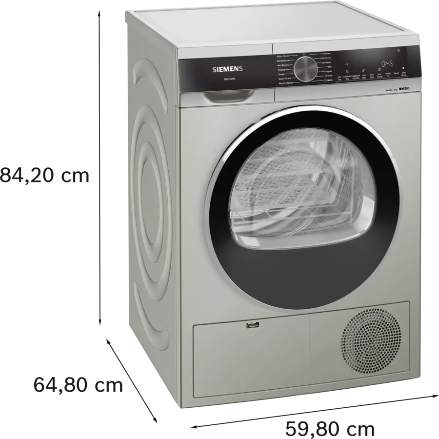 iQ500 condenser tumble dryer 9 kg Silver inox